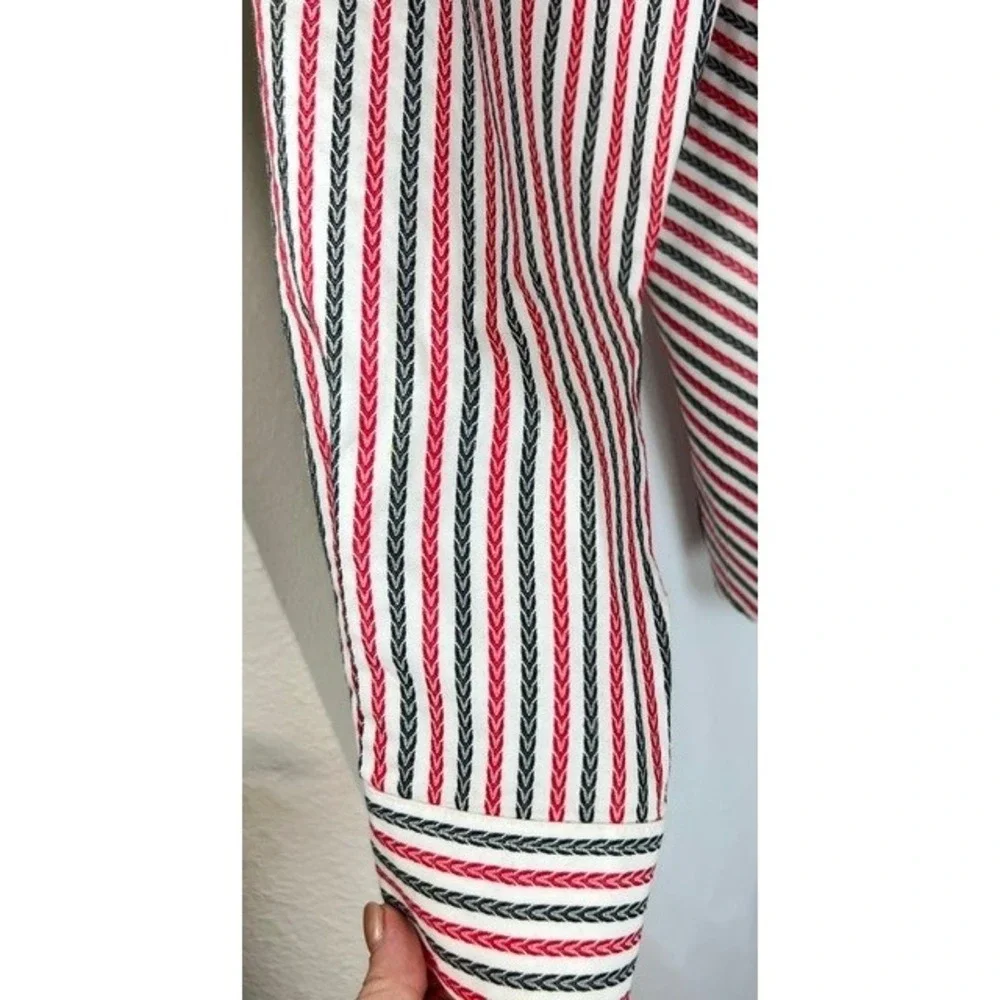 Foxcroft Non Iron Button Up Shirt Sz 12 Red Black Diagonal Stripe Preppy Boho - Picture 6 of 13
